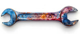 This illustrates a metal wrench with a visually stunning watercolor coating effect