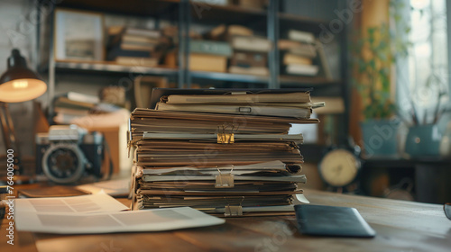 Stack of documents on the table.  © Vika art