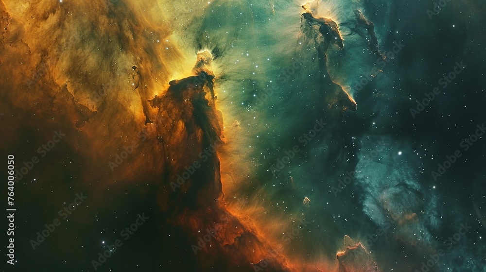 Ethereal journey through a nebula capturing the birth of stars within colorful gas clouds - obrazy, fototapety, plakaty 