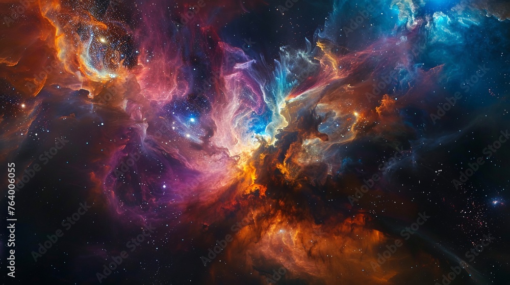 Ethereal journey through a nebula capturing the birth of stars within colorful gas clouds