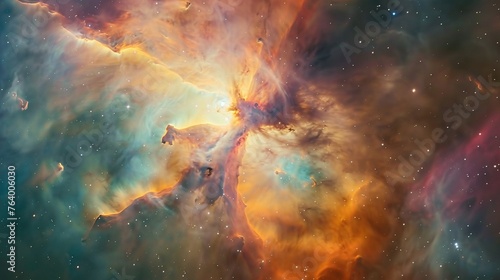 Ethereal journey through a nebula capturing the birth of stars within colorful gas clouds