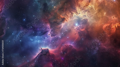 Ethereal journey through a nebula capturing the birth of stars within colorful gas clouds