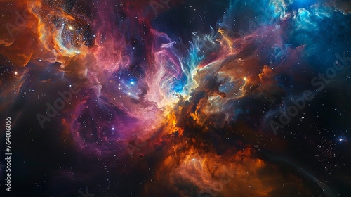 Ethereal journey through a nebula capturing the birth of stars within colorful gas clouds