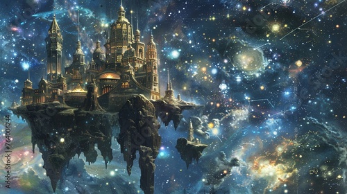 Exploring enchanted celestial castles floating among the cosmos © WARIT_S