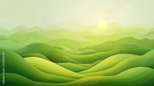 Abstract graded green colors landscape wallpaper background illustration desig, hills and mountains, copy and text space, 16:9 photo