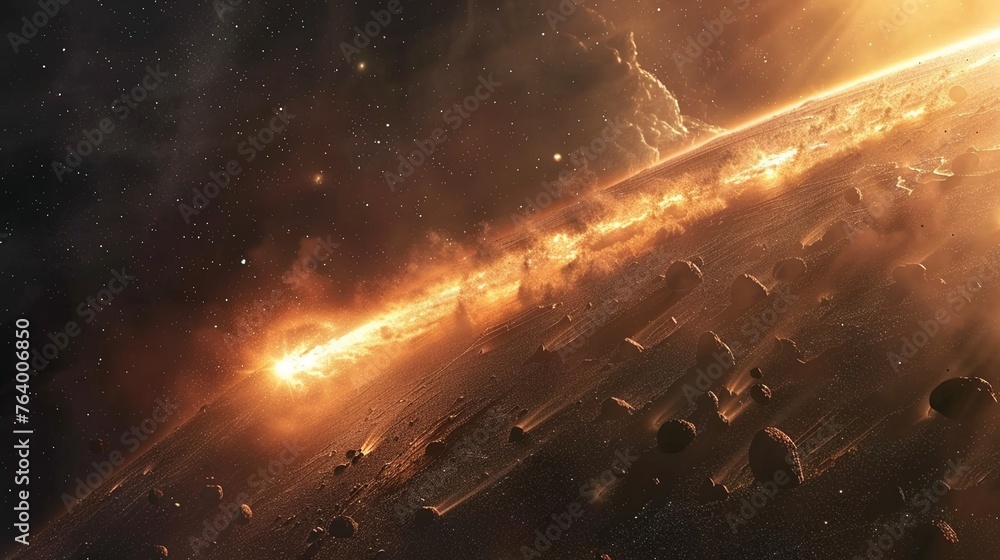 Immersive 3D journey following a comet as it travels through the solar system