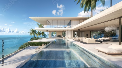 Design a luxurious beachfront villa that maximizes ocean views with floor-to-ceiling glass walls  © Alex