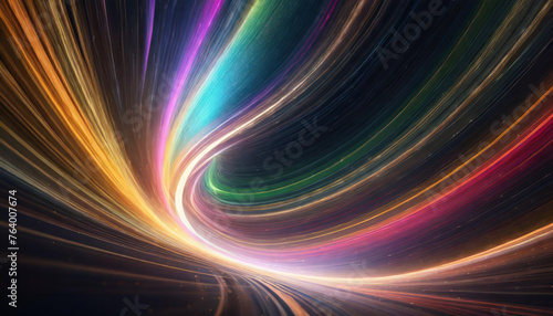 light trails streaking through space, symbolizing the concept of light speed travel in a colorful cosmos