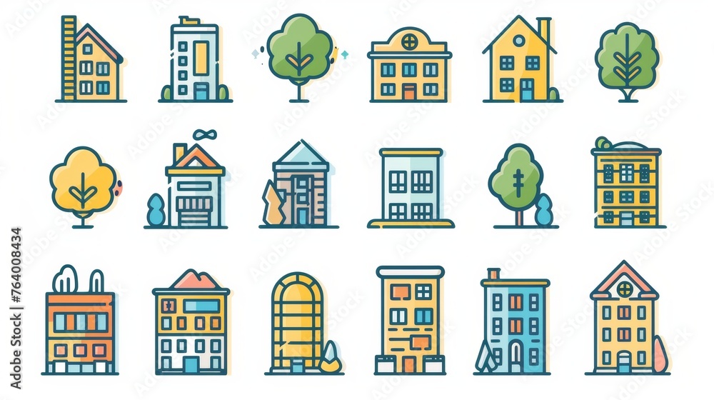 Building icons. Modern illustration in flat design style. Real estate professional character. Minimum modern style.