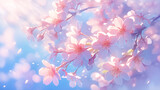 Сherry blossoms on the background of blue sky. Creative wallpaper.