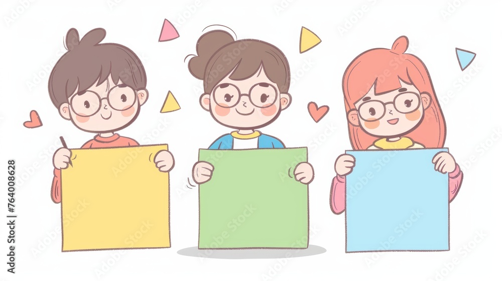 Cute students decorate the sticky note concepts memo pad. Cute students decorate the sticky note concepts memo pad.