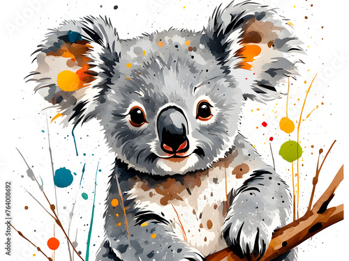 Colorful Koala Standing on a Branch Material Picture photo