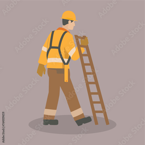worker folding ladder flat ve...