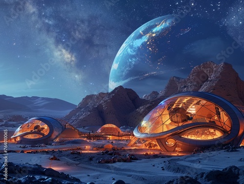 Moonlit oasis on Mars with AI-crafted biomes supporting life