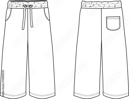Kids wide leg sweat pant technical drawing vector
