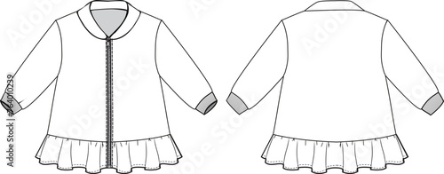 Kids frilled hem zipper jacket technical drawing vector