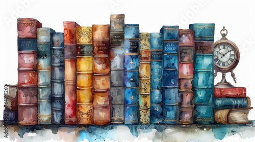 A series of books in watercolor