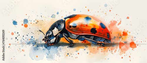 Dramatically styled beetle with a watercolor wash exudes a sense of endurance and adaptability