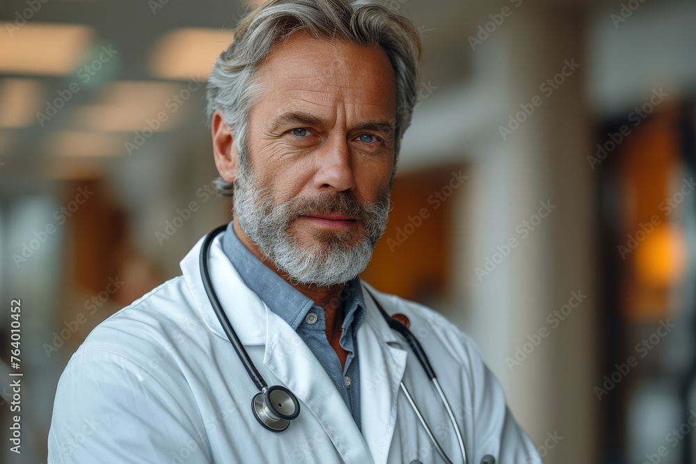 Confident and prepared, this senior doctor looks ready to offer medical consultation Confident and prepared, this senior doctor looks ready to offer medical consultation