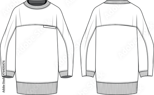 Oversize design sweatshirt technical drawing vector