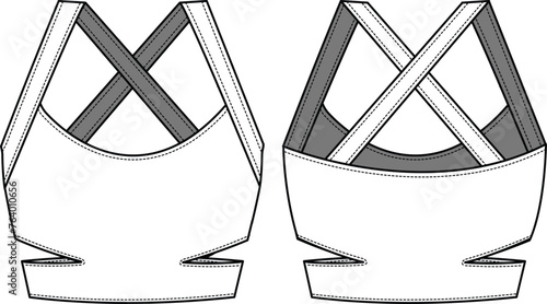 Cross back active top vector technical drawing
