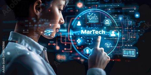 Professional Analyzing MarTech Solutions with a Digital Interface Featuring Marketing Technology and Data Analytics photo