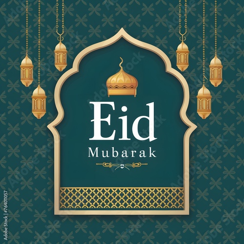 StockPhoto Traditional Eid Mubarak poster with authentic Islamic design elements For Social Media Post Size