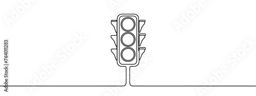 Continuous one line drawing of traffic lights with poles to regulate vehicle travel at road intersections. There are red, yellow, green lights. Single line draw design vector graphic illustration.