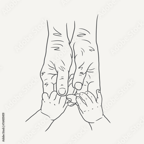 Sketch grandma holding baby hand vector, happy mother day clip art