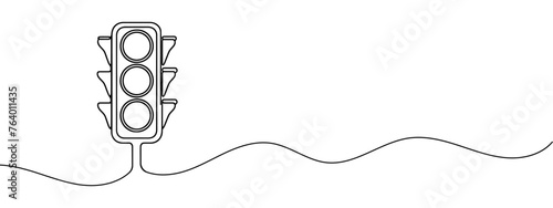 Continuous one line drawing of traffic lights with poles to regulate vehicle travel at road intersections. There are red, yellow, green lights. Single line draw design vector graphic illustration.