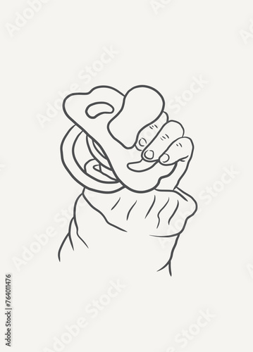 Sketch cute baby hand holding pacifier vector