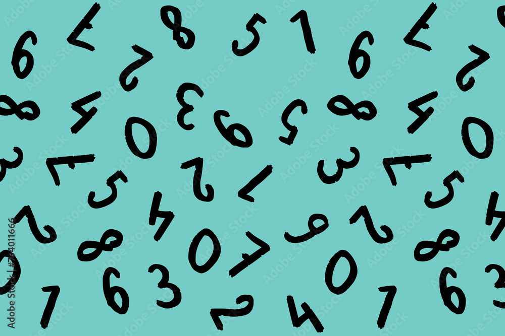 template with the image of keyboard symbols. a set of numbers. Surface template. pastel green blue background. Horizontal image.