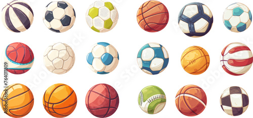 Cartoon sport ball, soccer, basketball and volleyball game equipment