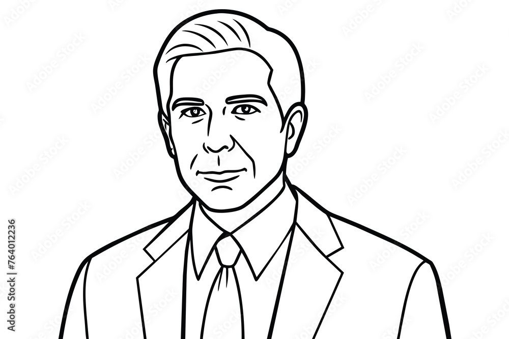 Confident rich middle aged older professional business man, line art, vector illustration