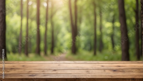 Empty wooden table for product display, Nature blurred background, Copy space © Rahila