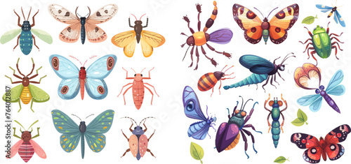 Butterfly, beetle, spider, ladybug and caterpillar, wild forest entomology insects © Mark