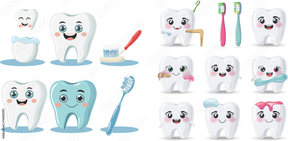 Dentistry, cleaning teeth, cheerful healthy characters Dentistry, cleaning teeth, cheerful healthy characters
