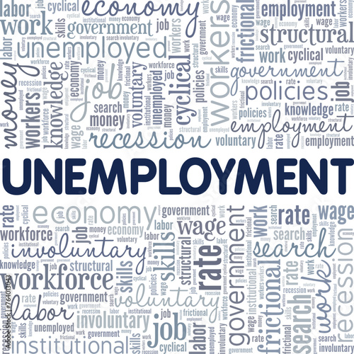 Unemployment word cloud conceptual design isolated on white background.