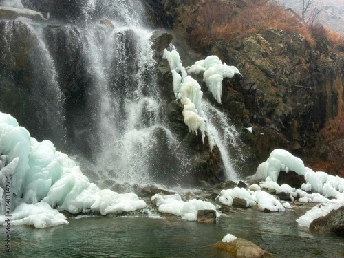 Canvas Print Drung Waterfall - An Amazing Frozen Waterfall located at Tangmarg, Gulmarg, Kash