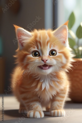An adorable orange kitten, very happy, vertical composition