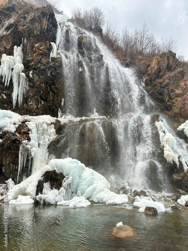 Canvas Print Drung Waterfall - An Amazing Frozen Waterfall at Tangmarg, Gulmarg, Kashmir, Ind