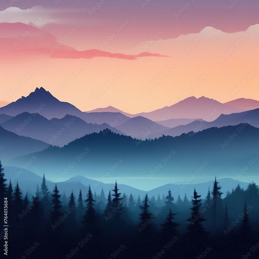 Obraz premium Mountain landscape. illustration in flat style. gradient color.