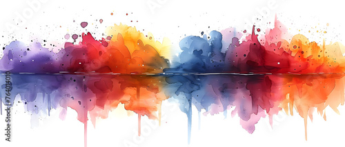 A vibrant watercolor blob reflected over water, showcasing an abstract blend of colors