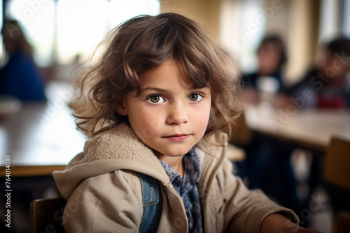 Happy school children in dinner place highschool canteen lunch break Generative AI picture