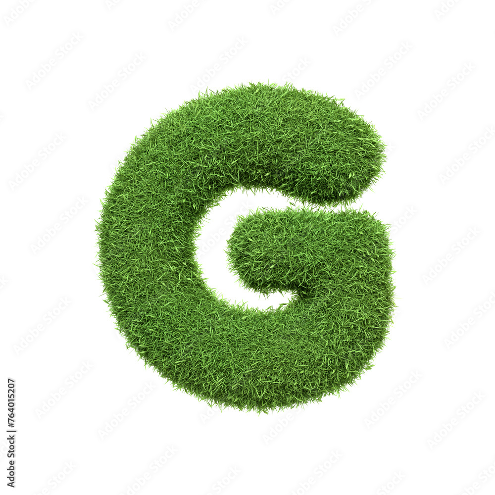 Capital letter G shaped from lush green grass, isolated on a white background. Front view. 3D render illustration Capital letter G shaped from lush green grass, isolated on a white background. Front view. 3D render illustration