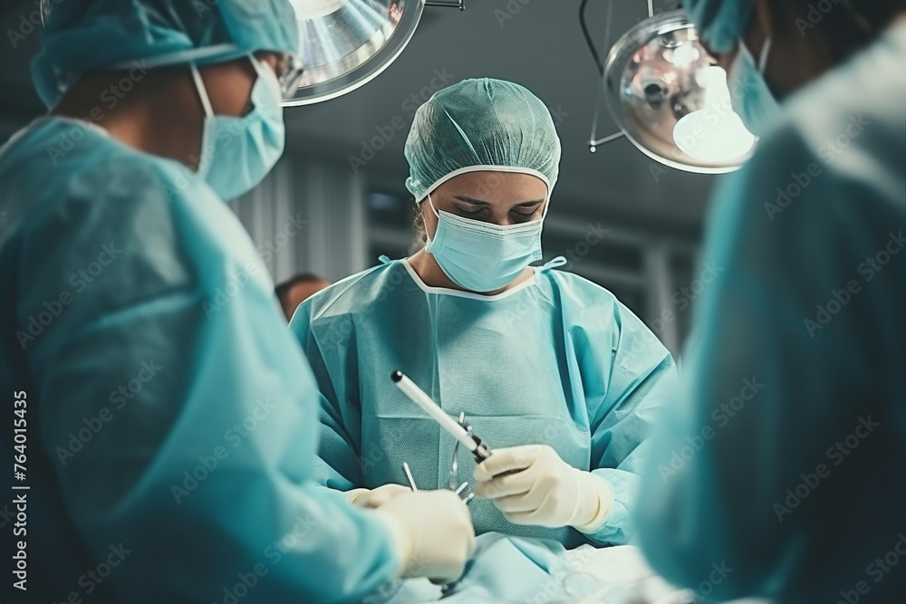 Generative IA picture modern operating room in futuristic surgery clinic team of professionals operating patient Generative IA picture modern operating room in futuristic surgery clinic team of professionals operating patient