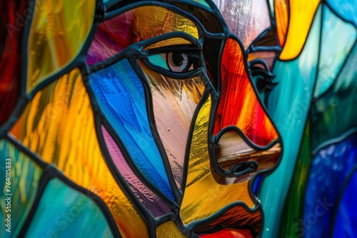 Stained Glass Artwork of a Man`s Face in Lively Summer Color Palette Feeling created with Generative AI Technology