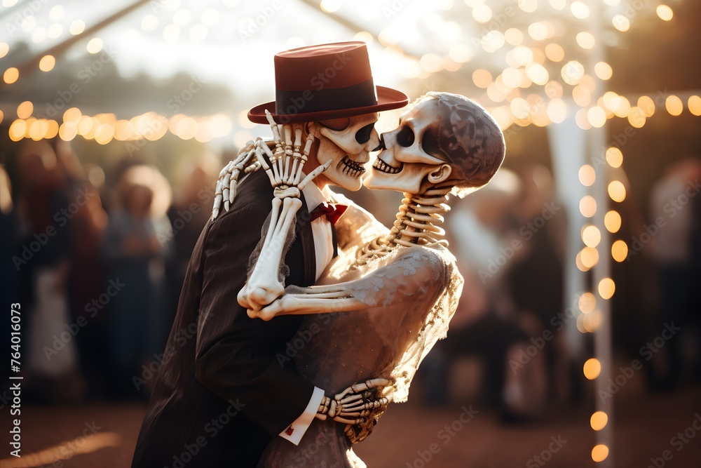 Skeletal figures in wedding dresses - obrazy, fototapety, plakaty 