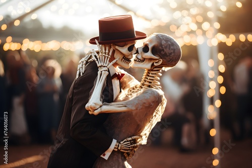 Skeletal figures in wedding dresses