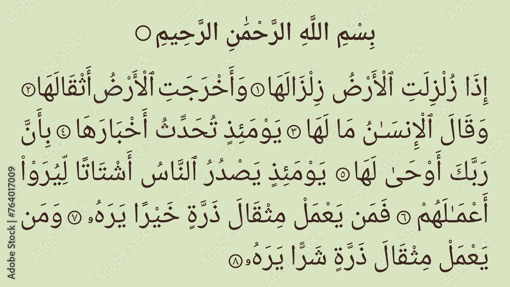 Surah Al Zalzala, 99th surah of the holy Quran